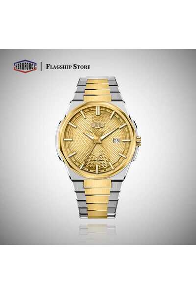 HeroForce Men Watch with Date in Round Two Tone Case with Gold Dial & Stainle...