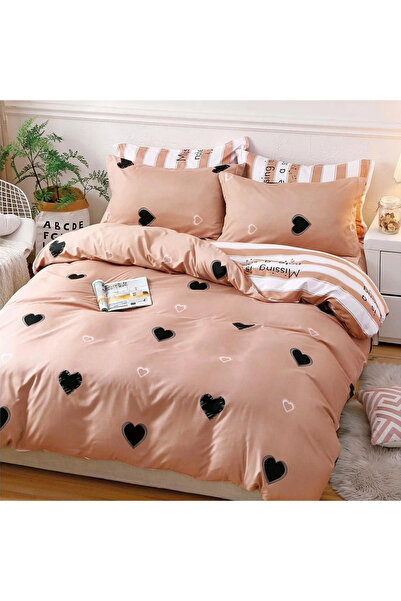 decorami Double bed linen, satin Cotton , classic sheet, 4 pieces, Powder pin...