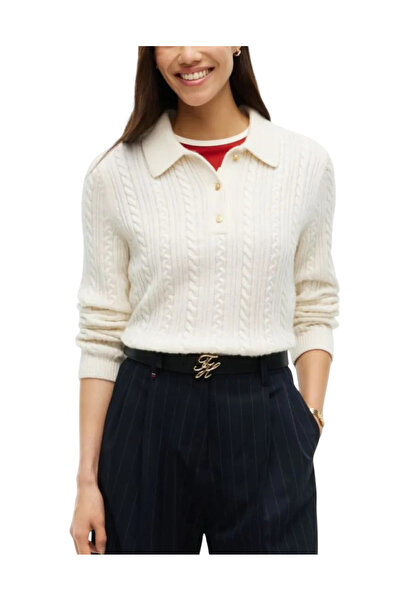 Tommy Hilfiger Γυναικείο Polo Πουλόβερ Εκρού WW0WW52222-Z00