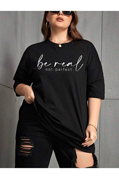 Oksit Be Real Γυναικείο T-Shirt με στάμπα, μεγάλο μέγεθος, βαμβακερό, με λαιμ...