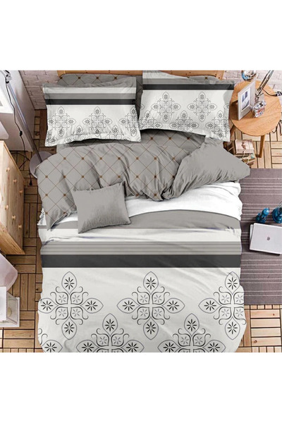 decorami Double bed linen, satin Cotton , classic sheet, 4 pieces, Gray, clas...