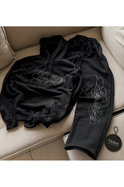 Violon Belong to the City Stone Printed Tracksuit Set Black