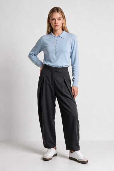 Lovelyİstanbul Pleated Polyviscon Trousers Lby0104 Anthracite
