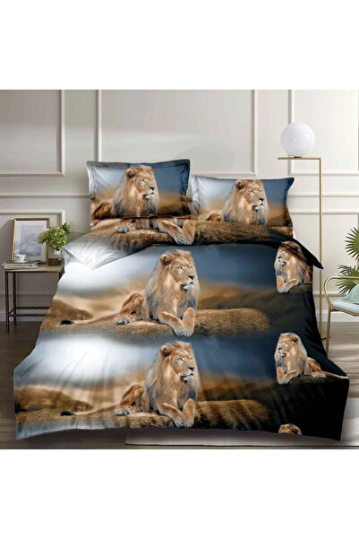 decorami Double bed linen, classic sheet, 3D print, Brown, lions