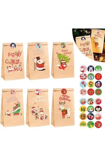 Winever Christmas Party Favor Bags, Christmas Kraft Gift Bags with 24 Sticker...