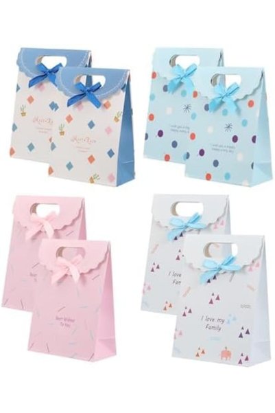 KASTWAVE 8 Pcs Party Bags Gift Bag Paper Bags with Bow Ribbon, Small Kraft Gi...