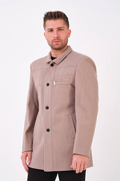 RUVEN TEKSTİL Slim Fit High Collar Long Coat Kaban_ 330