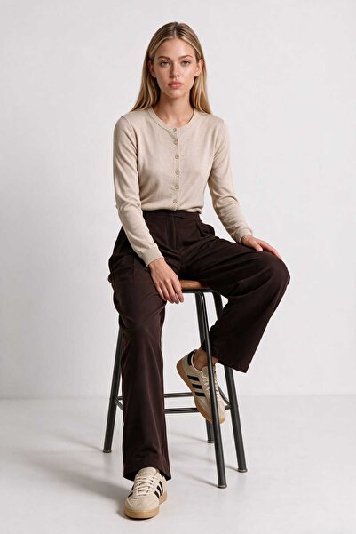 Lovelyİstanbul Pleated Polyviscon Trousers Lby0104 Brown