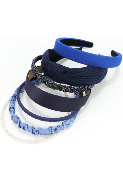 Yelajoy 7-Piece Blue Headband Set for Women, Knotted & Pearl Non-Slip Hair Ba...