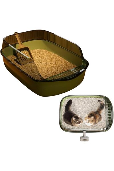 Aissiora Open Cat Litter Box with High Side Anti-Splashing Cat Toilet with Li...