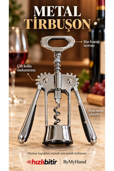 ByMyHand Professional Metal Tirbüşon Şarap Şişe Açacağı Türbişon Tirbişon