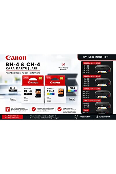 BH-4 + CH-4 Orijinal Siyah ve Renkli Baskı Kafası İkili Set