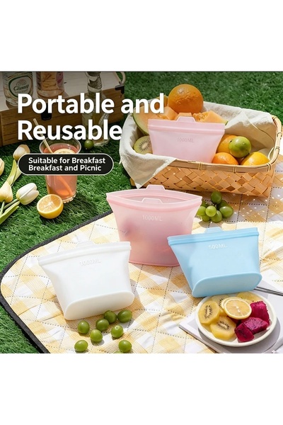 Generic Brand Silicone Food Storage Bags Reusable Airtight Freezer Microwave ...
