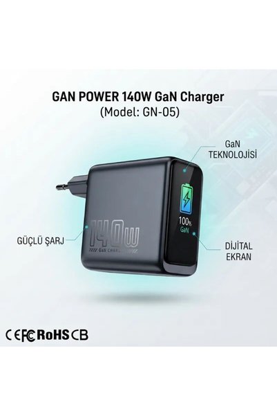 idragon Gan Power GN-05 140W 4 Portlu GaN Hızlı Şarj Cihazı + 60W Hızlı Şarj ...