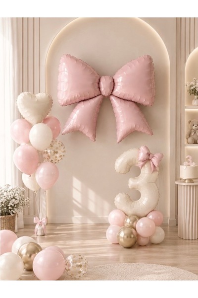 Öztürkpartievi 3 Year Old Pink Bow Concept Birthday Balloon Set |   30 Balloo...