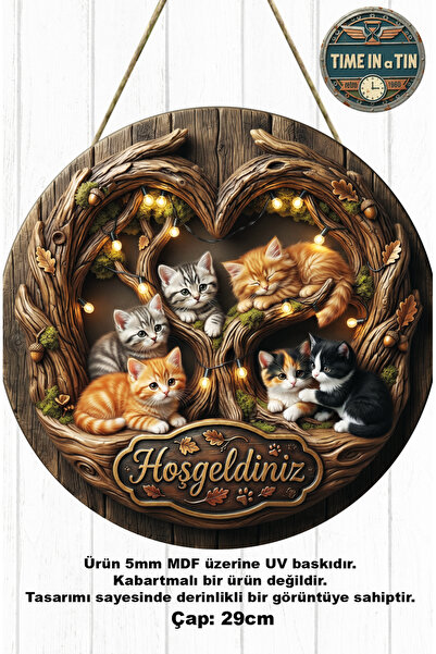 time in a tin retro 1960 Dış kapı süsü - Sirin Kediler "Hoşgeldiniz" Kapı Süs...
