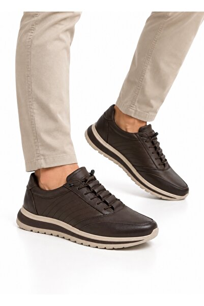 Anıl Ayakkabı Bzc 202 Men's Brown Genuine Leather Rubber Laced Orthopedic Lig...