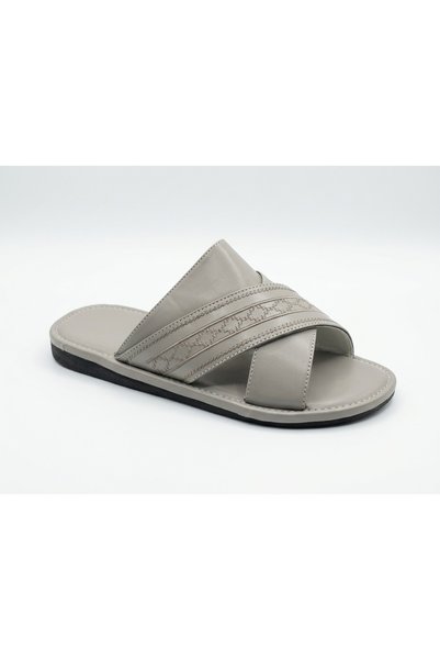 Pakistani Men's Premium Cross-Strap Leather Sandals – Elegant Grey Arabic Mul...