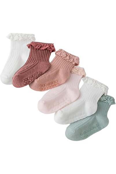 GENERAL 6 Pairs Toddler Girls Ruffle Socks Non Slip - Baby Grip Sock with Cut...