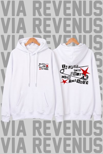 Vordevia Trapped into Your Mind and Soul Printed Unisex Wide Fit Hooded Hoodi...