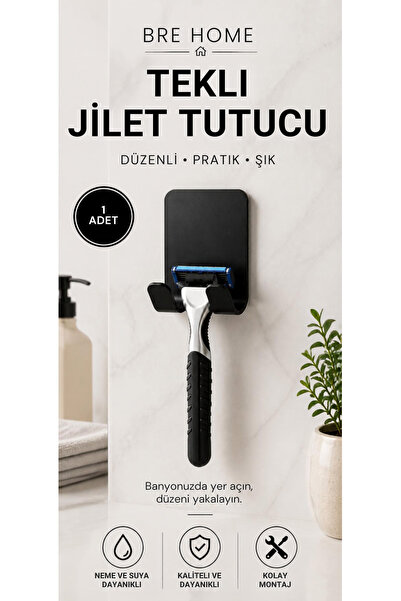 BRE HOME Tekli Jilet Tutucu, Duvara Monte Tıraş Bıçağı Askısı, Neme ve Suya D...