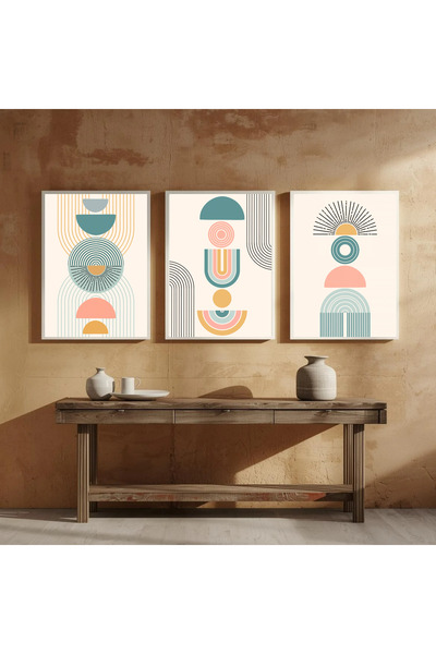 BOHO TARZI 3'LÜ SET AHŞAP ÇERÇEVELİ SALON YATAK ODASI DEKORASYONU DUVAR TABLOSU