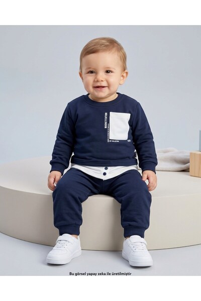 Ege Bebek Boy's 1-2-3-4 Years Old Winter 3 Threaded Knitted 2-Piece Top and B...