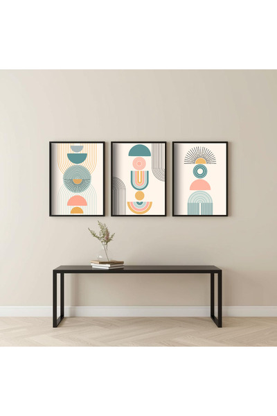 BOHO TARZI 3'LÜ SET AHŞAP ÇERÇEVELİ SALON YATAK ODASI DEKORASYONU DUVAR TABLOSU