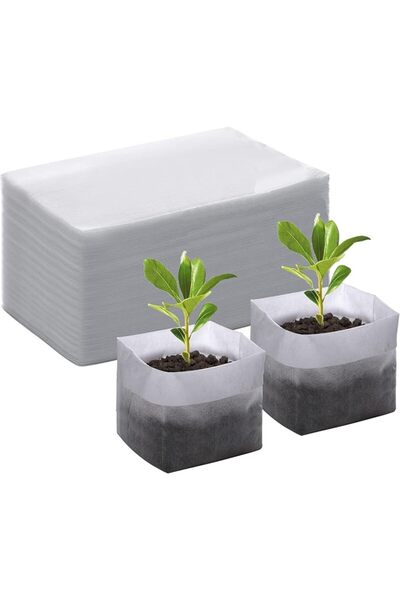 Generic 100 PCS Nursery Growing Bags, Non-Woven Biodegradable Plant Nursery B...