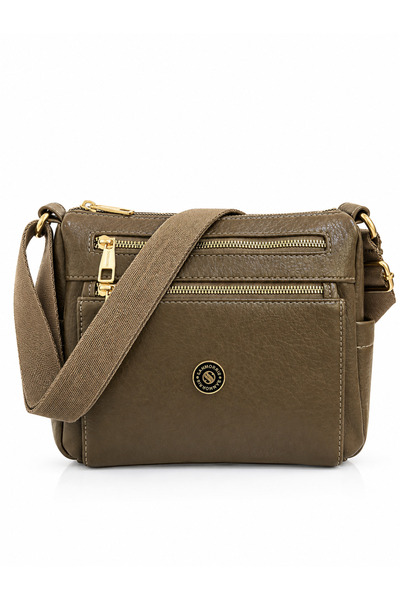 Sanmorris Sargın Women's Faux Leather Multi-Compartment Gold Zipper Daily Use Crossbody Bag