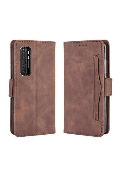 XGSM Husă tip carte pentru Xiaomi Mi Note 10 Lite, cu slot pentru carduri, Maro
