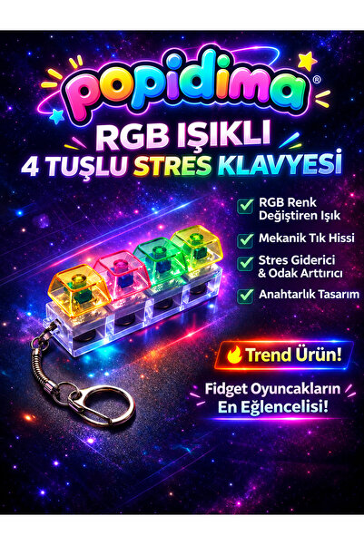 Popidima 4 Tuşlu RGB Işıklı Mekanik Klavye Anahtarlık – Fidget Stres Oyuncağı