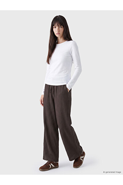 LC Waikiki Nevavm Farkıyla Xside Brown Muslin Plain Loose & Wide Leg Women's ...