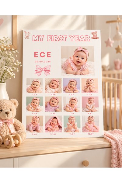 Genel Markalar Kişiye Özel Bebeğimin İlk Yılı Fotoğraf Kolajı – 1-12 Ay Kız B...
