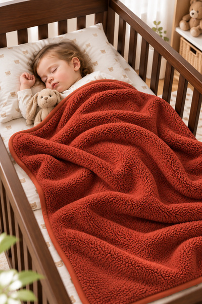 Mislina Home Wellsoft Bebek Çocuk Battaniyesi 100x150 cm Yumuşak Kundak Puset Kreş Anaokulu Örtüsü | Kiremit