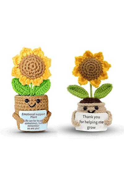 NIUBIER Mini Positive Crochet Sunflower, Handmade Crochet Plant with Inspirat...