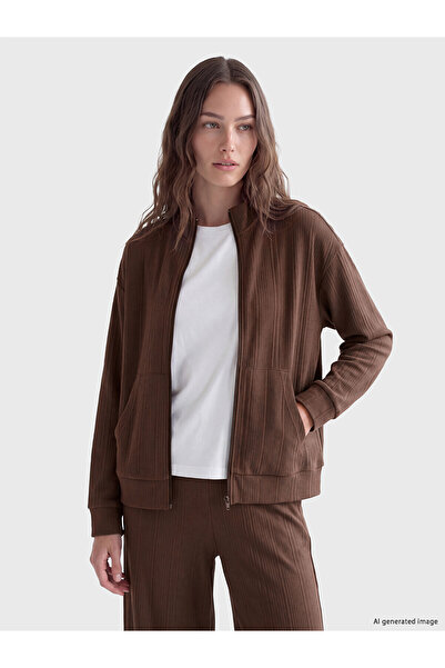 LC Waikiki Nevavm Farkıyla Lcw Everyday Brown Striped Oversize Women's Zipper...