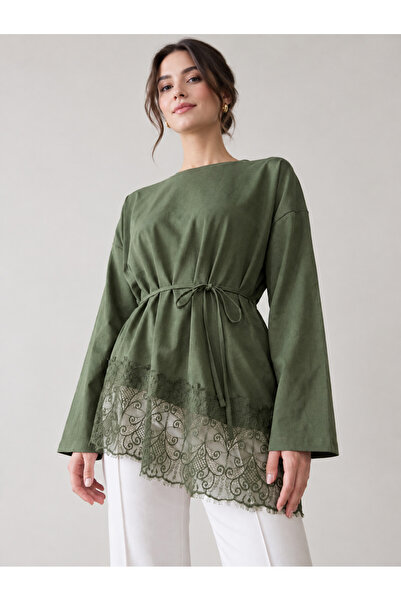 OK BLUME Women's Lace Detailed Belted Modal Tunic
