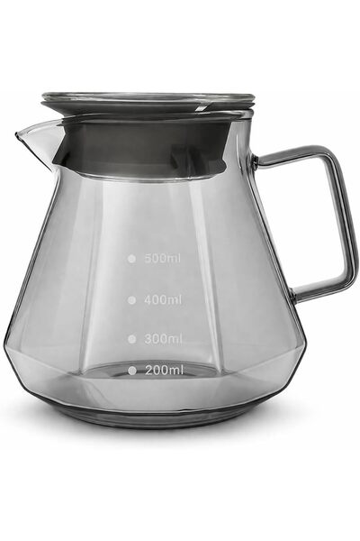 Generic إبريق قهوة زجاجي V60 - سعة 600 مل - مقاوم للحرارة - تصميم أنيق مع مقب...