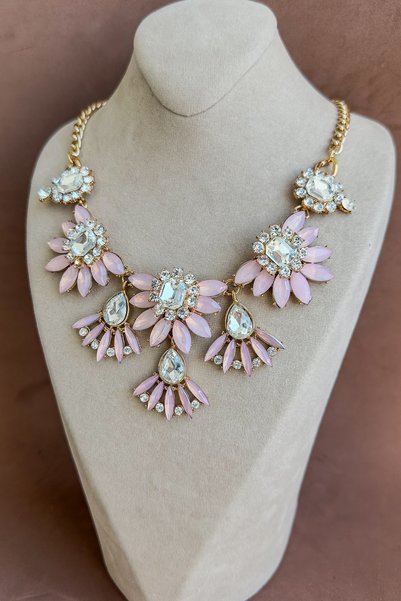 Dore Collection Pinky Glam Shuttle Stone Transparent Crystal Detailed Collar Necklace