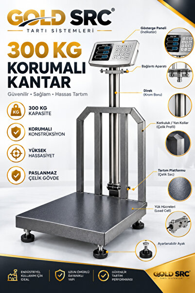 300 Kğ Terazi Koruma Demirli Kantar Yüksek Hassasiyetli Tartı Paslanmaz Çelik Gövde 300 Kğ Kapasiteli