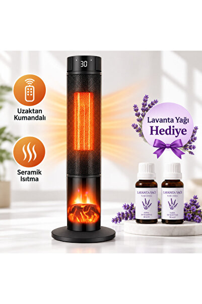 ROBO Şömineli Seramik Kule Tipi Dikey Hızlı Isıtıcı Uzaktan kumandalı Lavanta...
