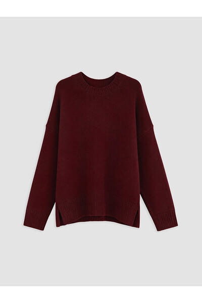 LC Waikiki Lcw Vision Burgundy Oversize Women's Knitwear Sweater with Nevavm ...