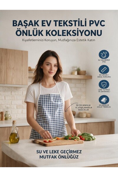 Başak Ev Tekstili Mavi pötikareli Su Geçirmez PVC Muşamba Önlük - 1 Adet 50 c...