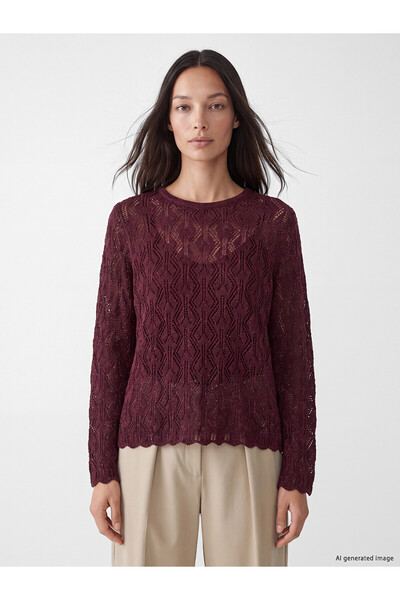 LC Waikiki Nevavm Lcw Everyday Burgundy Knitwear Openwork Oval Neck Women's S...