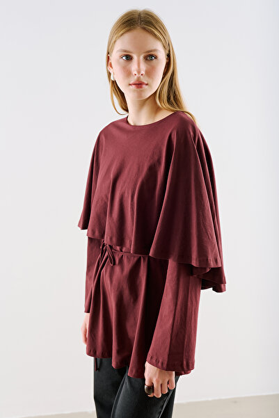 Manuka Cape-Style Belted Tunic Burgundy