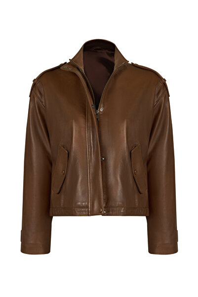 Derimod Vera Women's Brown Oversize Leather Jacket 26Wge57214V