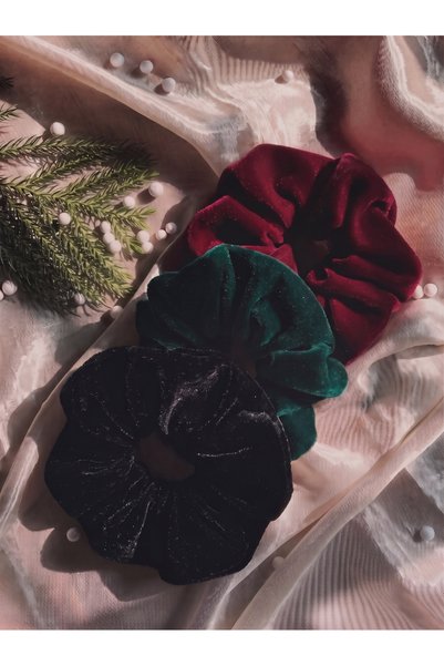 JACA Women's Velvet Buckle Set of 3 Velvet Scrunchies Set
