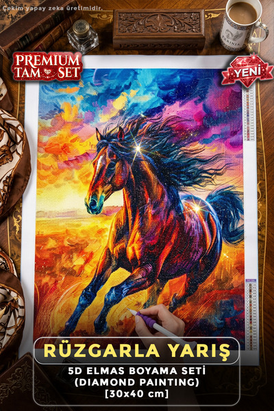 Ferinja Rüzgarla Yarış - 5D Elmas Boyama Seti Hobi Kiti - Diamond Painting - ...