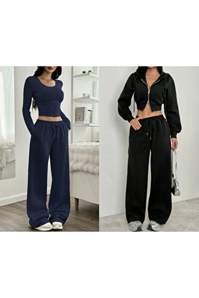 S&A DESIGN Pantaloni de trening pentru femei, de iarnă, din țesătură de bumba...
